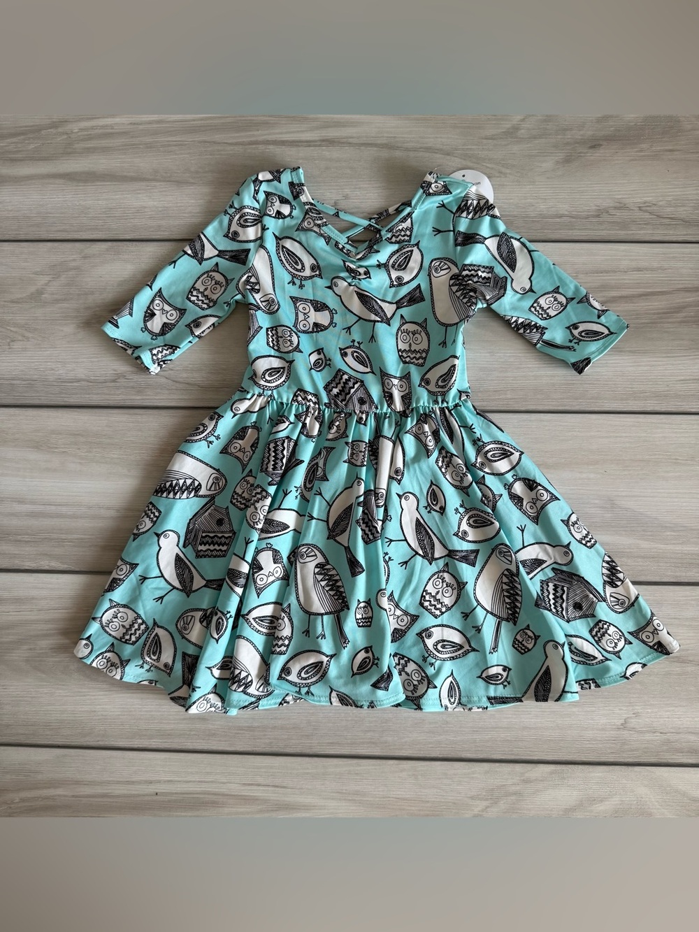 Dot Dot Smile Bird Print Ballerina Dress Blue Size 3/4 NWT